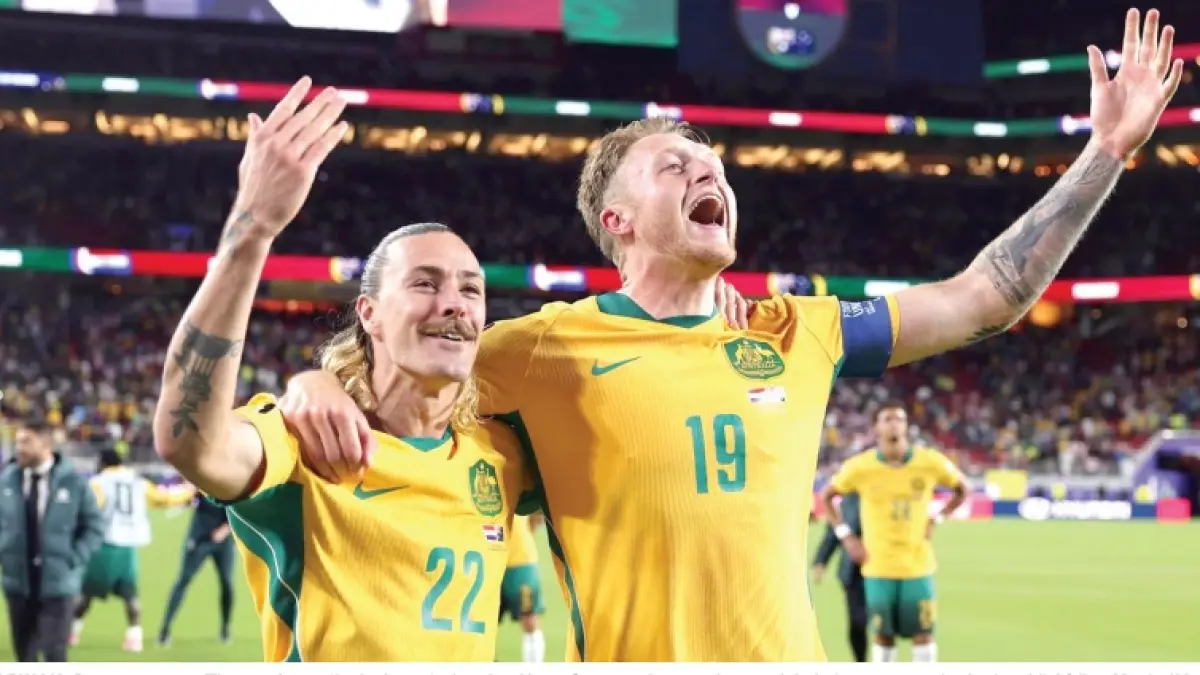 JAGA MARWAH: Dua punggawa Timnas Australia Jackson Irvine dan Harry Souttar siap menjaga wajah Asia saat menghadapi wakil Afrika, Mesir di babak 32 besar Piala Dunia 2026, Sabtu (4/7) dini hari WIB.