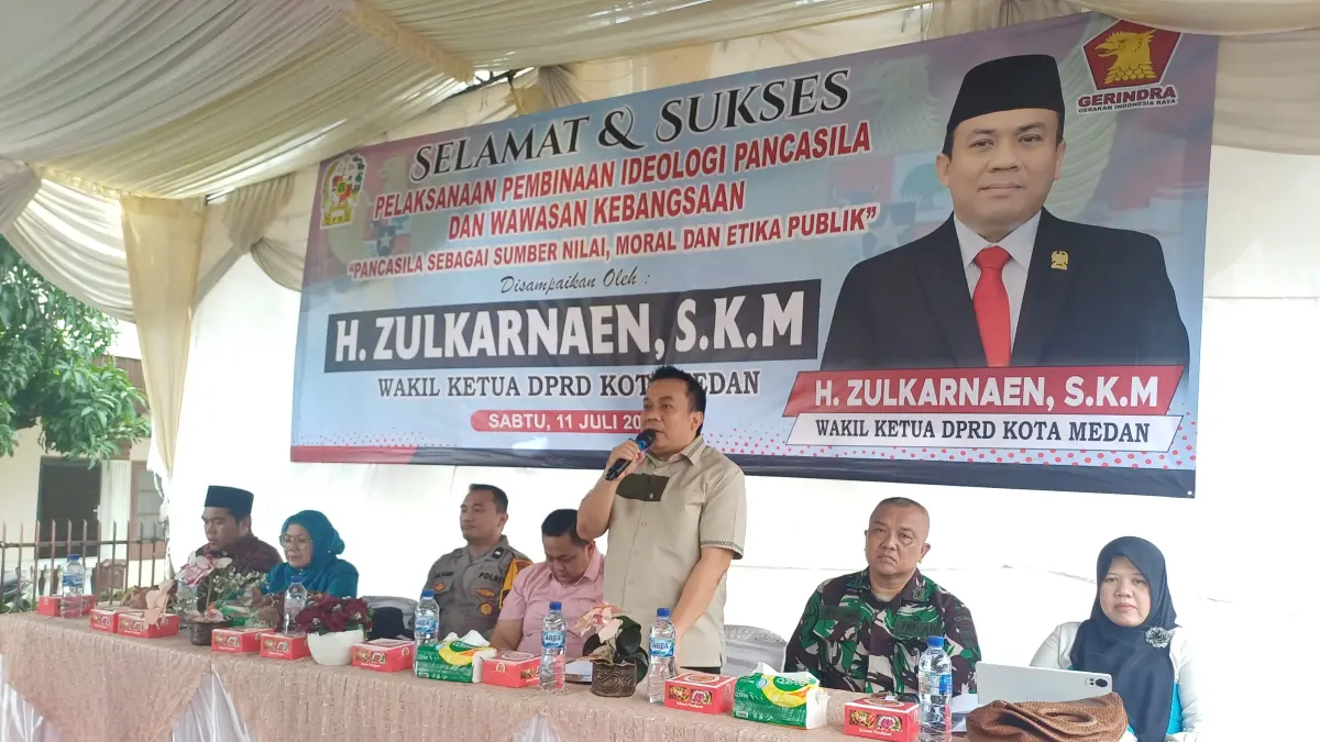 IDEOLOGI: Wakil Ketua DPRD Kota Medan, H. Zulkarnaen S.K.M menggelar kegiatan Pembinaan Ideologi Pancasila dan Wawasan Kebangsaan di Jalan Mapilindo, Medan Perjuangan, Sabtu (11/7/2026). (Dok: Markus Pasaribu/Sumut Pos) 