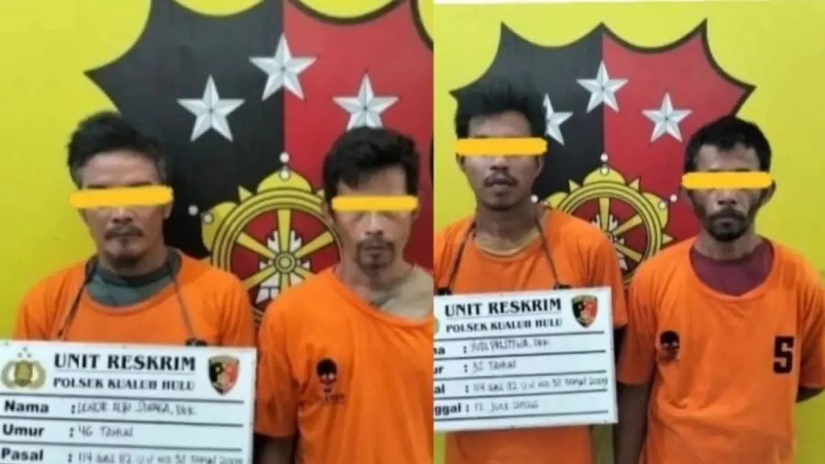 Polsek Kualuh Hulu gerebek rumah diduga sarang narkoba, empat terduga dan sejumlah paket sabu berhasil diamankan. ( Humas Polsek/Sumut Pos ).