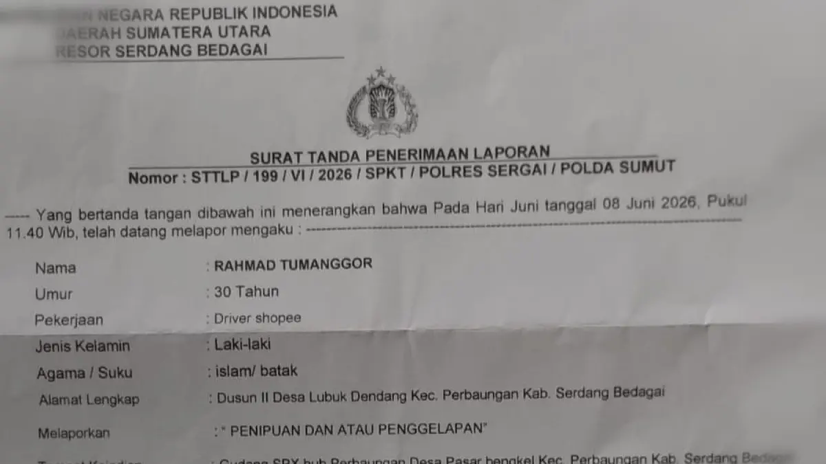 STPL: Surat Tanda Penerimaan Laporan (STPL) dugaan penipuan senilai Rp9 juta di Polres Sergai. (Dok: Fadli/Sumut Pos)
