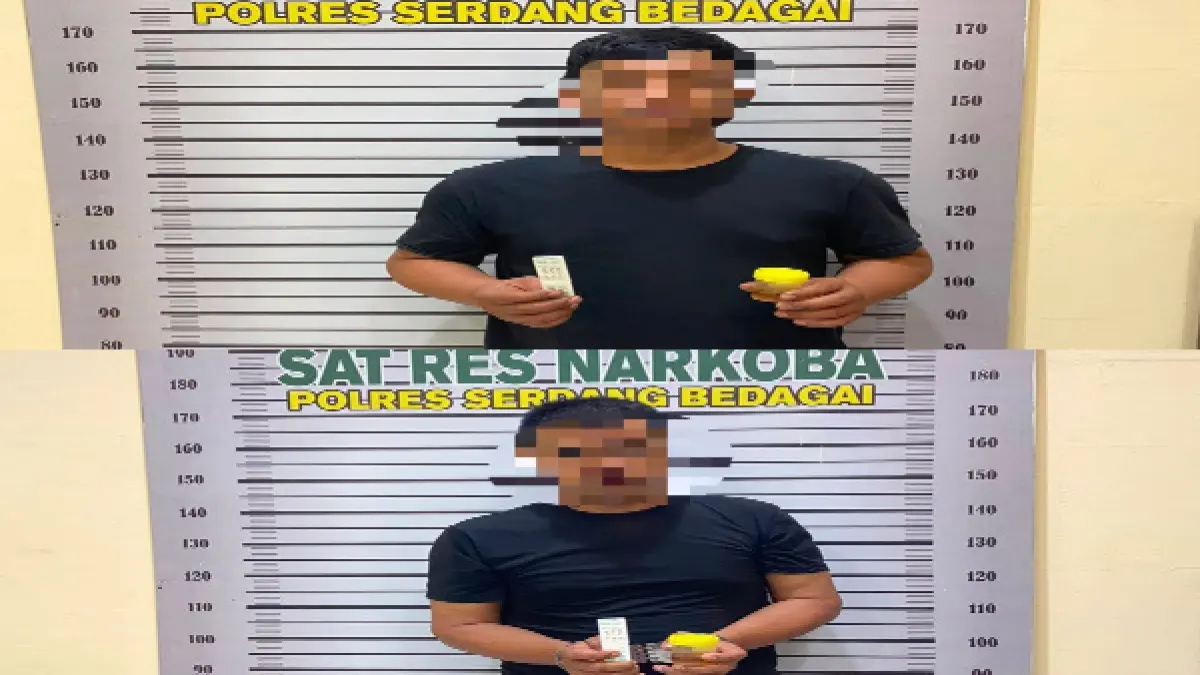 Dua terduga pelaku narkoba inisial WS (37) dan AT (33) saat diamankan Sat Res Narkoba Polres Sergai di Mapolres Serdang Bedagai. Dari tangan keduanya disita sabu seberat bruto 10,32 gram dan 2 butir pil diduga ekstasi. ( dok/humas)
