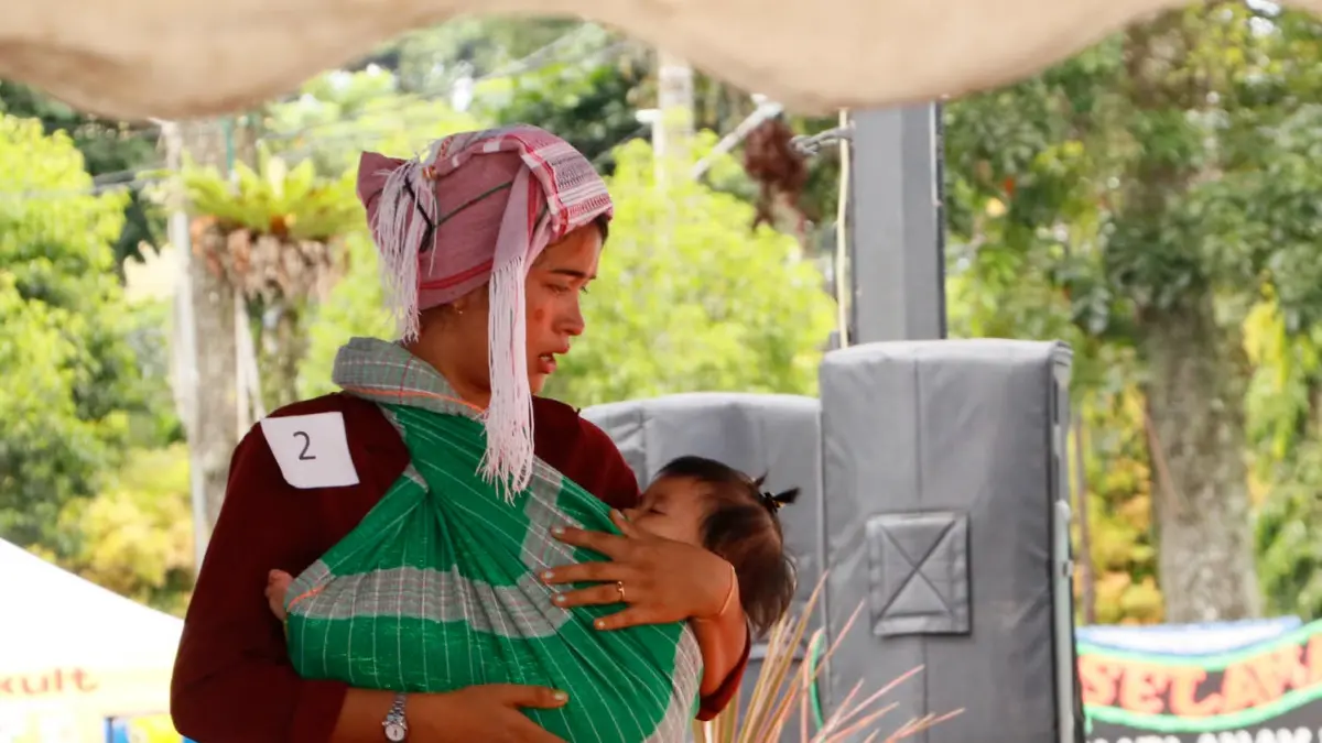 Salah satu peserta perlombaan Doding Urdo-urdo yang digelar di  Puncak Peringatan Hari Anak Nasional (HAN) ke-42 Tahun 2026, Pemerintah Kota Pematangsiantar  (27/7/2026). (Foto : Tanoto Foundation)
