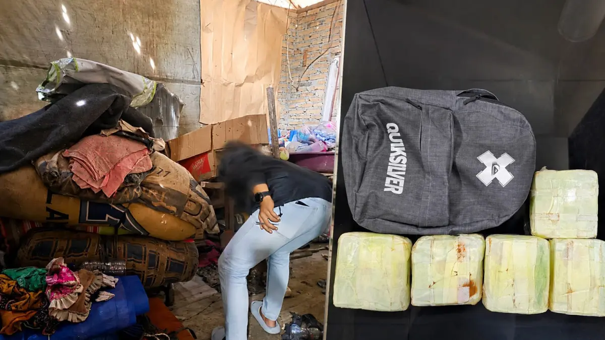 GELEDAH: Seorang petugas melakukan penggeledahan pada sebuah rumah di Polonia, yang dijadikan gudang narkotika, Jumat (31/7/2026). (Dok: Polrestabes Medan)
