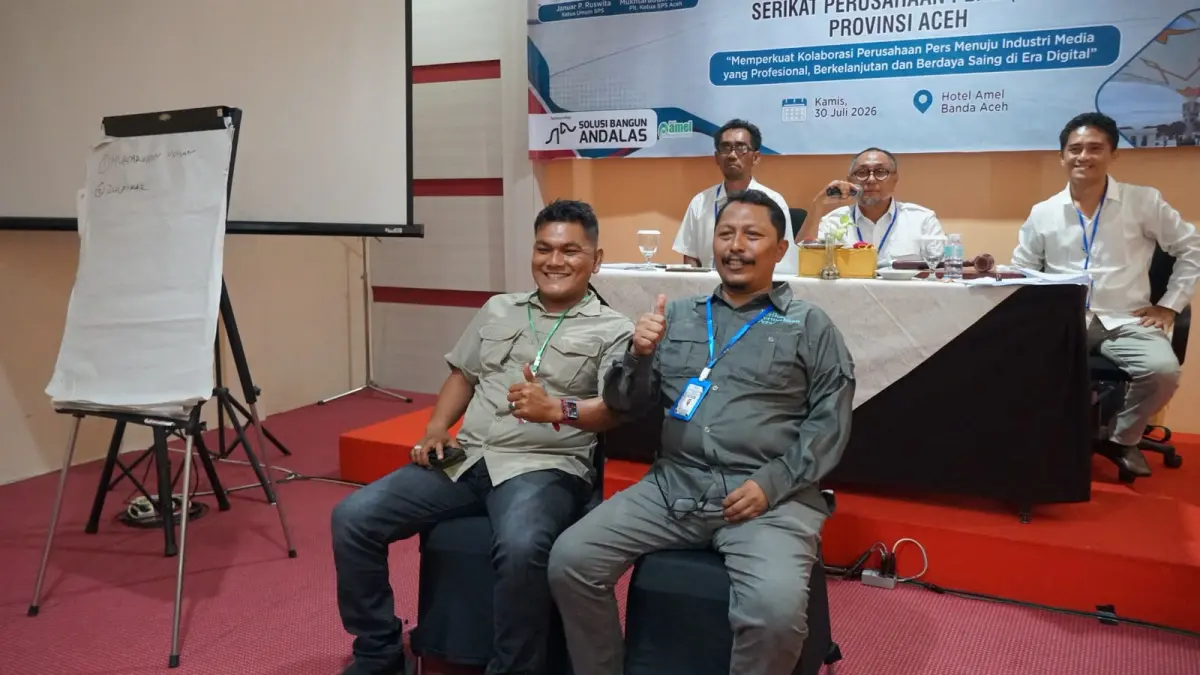Mukhtaruddin Usman CEO Media Aceh &nbsp;kembali terpilih memimpin SPS Aceh untuk periode berikutnya pada Musda ke-III SPS Aceh yang digelar di Hotel Amel Convention Hall, Banda Aceh, Kamis (30/7/2026). ( Foto : SPS Aceh)