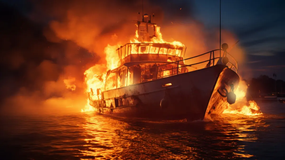 Ilustrasi. Kapal Mutiara Sentosa II terbakar hingga para penumpang melompat ke laut. (Preefik.com)