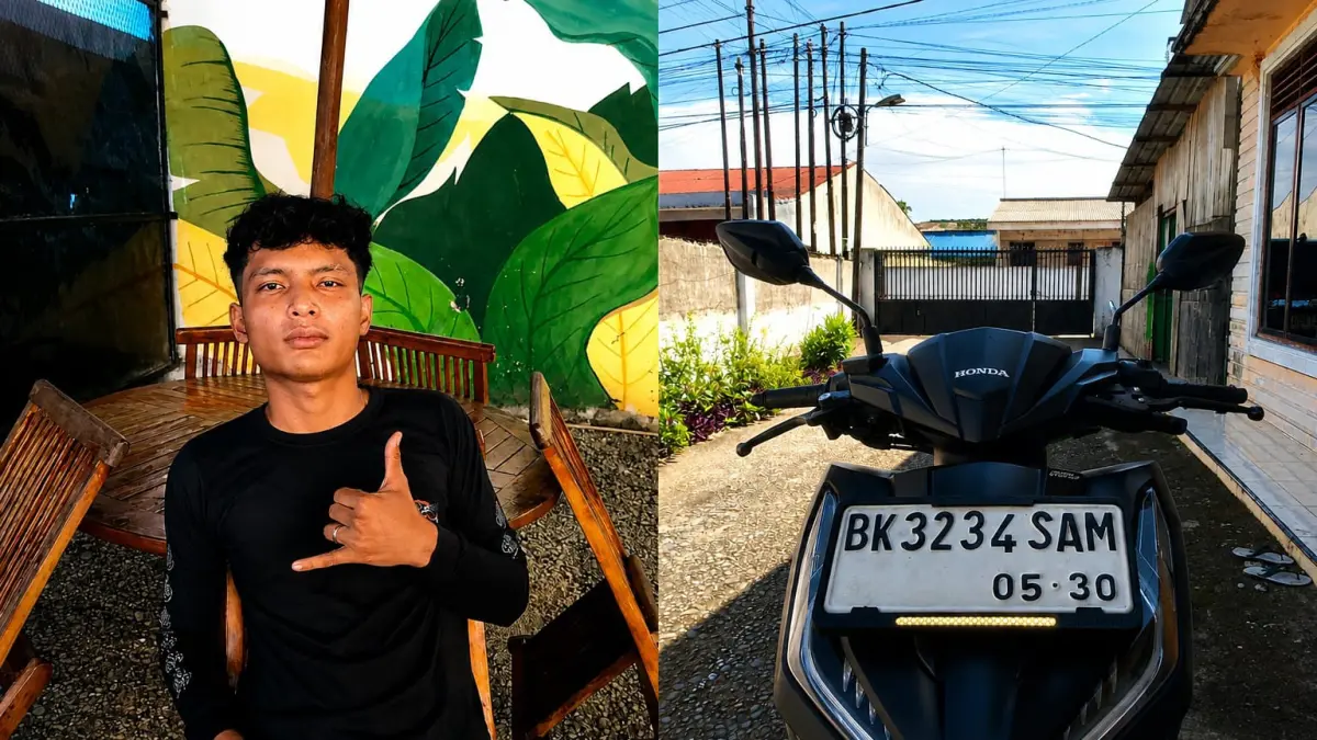 Terduga pelaku berinisial YGPG (25) dan sepeda motor korban yang digelapkan pelaku. (Dok: korban)
