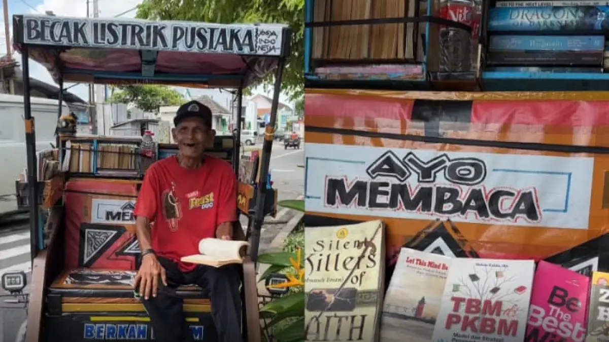 Mbah Topo mengubah becak miliknya menjadi Becak Pustaka.(Instagram @cretivox)