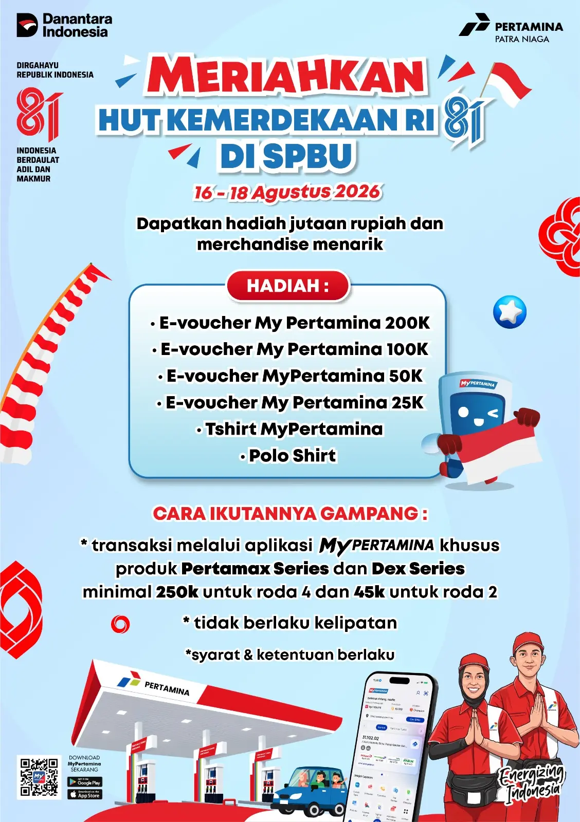 MyPertamina berbagi hadiah kemerdekaan hadir di 24 SPBU Sumbagut.