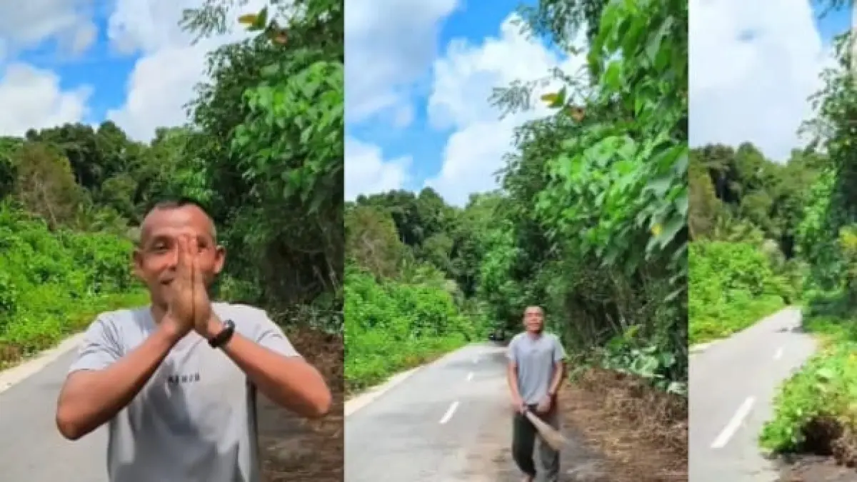 Hasan Alkatiri, warga Maluku Tengah, rutin membersihkan rumput liar yang tumbuh di sepanjang jalan di lingkungannya.(Instagram @pandemictalks)