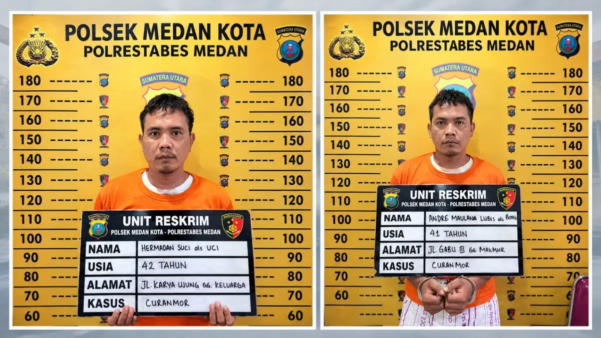 Dua tersangka pencurian sepeda motor yang diamankan Polsek Medan Kota. (Dok: Polsek Medan Kota)