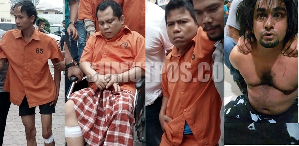 Foto: Teddy Akbari/Kombinasi/Sumut Pos Foto-foto para tersangka pembunuh Indra Gunawan alias Kuna, pengusaha airsoff gun, di Medan, Senin (16/1/2017) baru lalu.