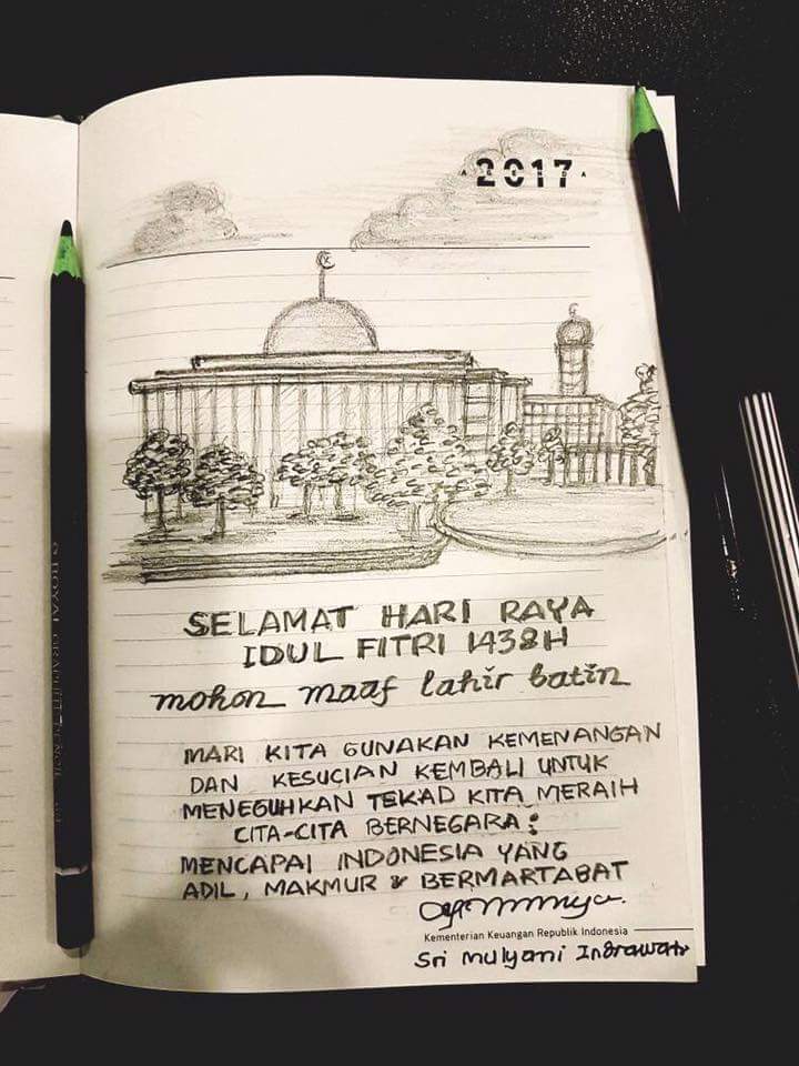 Lukisan tangan Sri Mulyani.