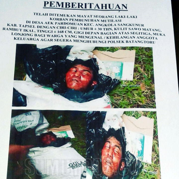 Foto: Oryza Pasaribu/Metro Tabagsel/PM Jenazah korban mutilasi yang ditemukan di Angkola Sangkunur, Tapsel beberapa waktu lalu.