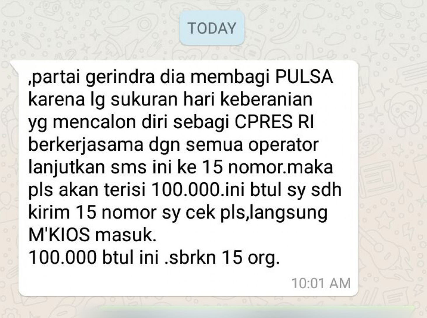 Pesan Berantai Partai Gerindra Bagi Pulsa.