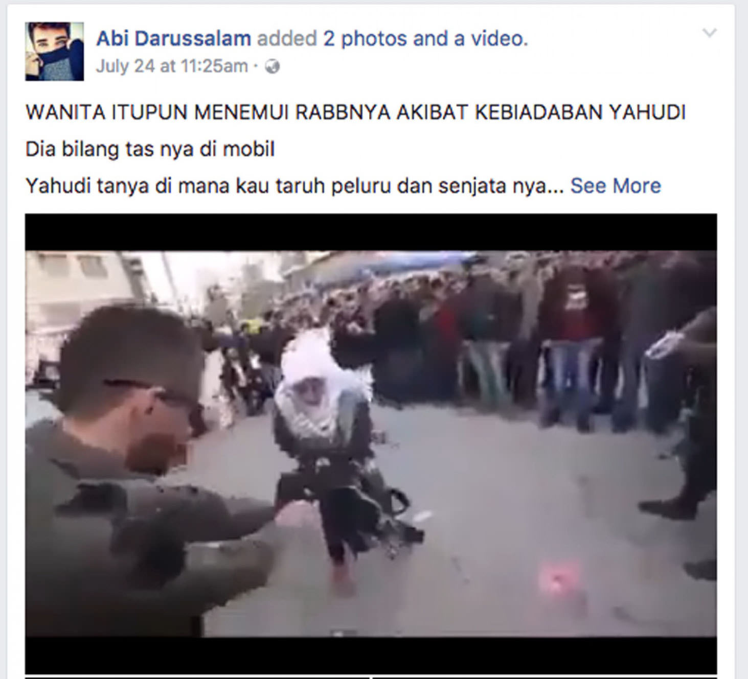 Hoax tentang tentara Israel dan perempuan Palestina.