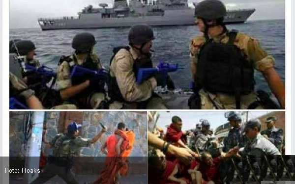 Foto hoaks tentara kejar biksu, beredar di medsos.