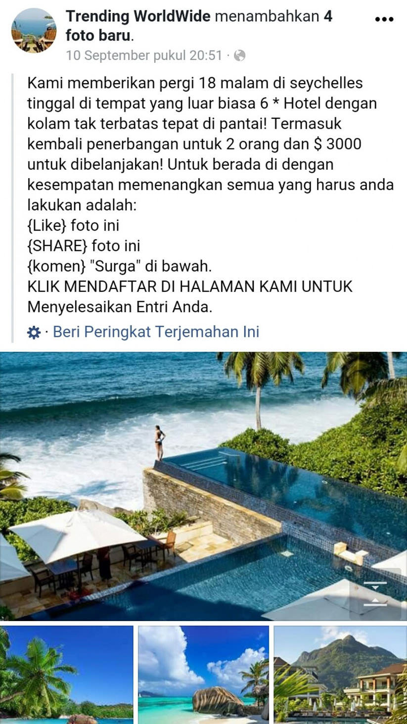Hoax-Paket Wisata Gratis