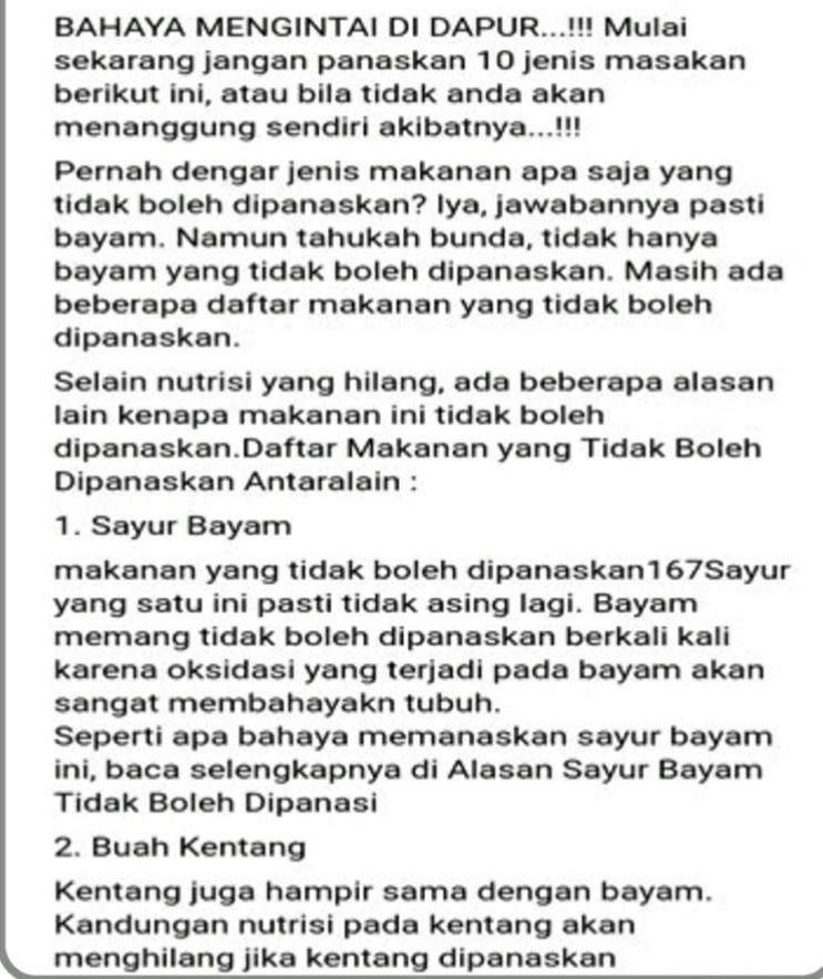 Hoax-bahaya memanaskan makanan