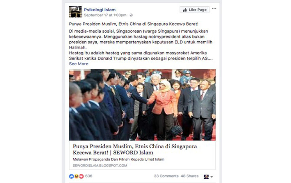 Berita soal Presiden Singapura dicomot, judulnya diganti, lalu sebar provokasi.