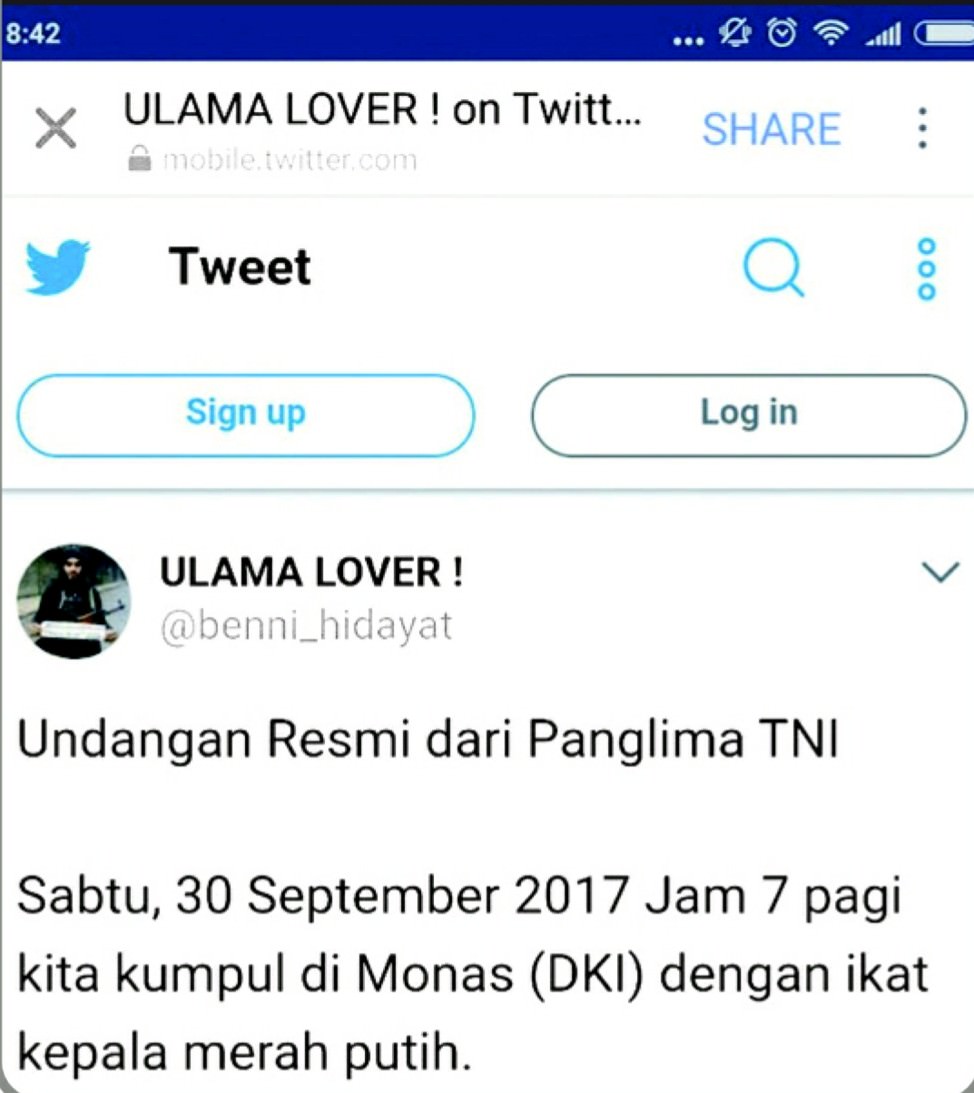 Undangan nobar film G30S PKI yang dibuat seolah-olah dari panglima TNI.