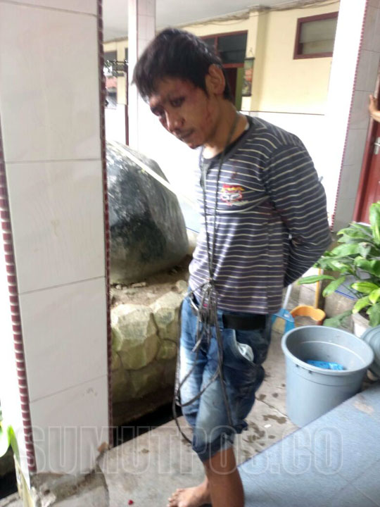 Foto:Sormin/PM Riono Budiman, perampok ojek online yang dimassa.