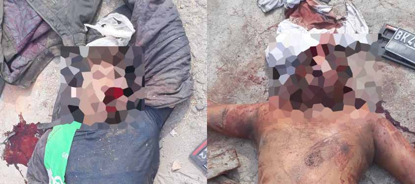 Dua pria tewas dibantai warga Jalan Sudirman, Desa Percu saat sedang merampok toke padi, Sugianto alias A Kiaw (60), Senin (5/3) pagi.