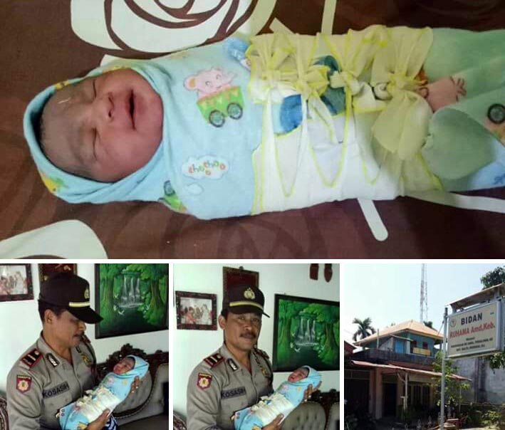 GENDONG:  Kapolsek Tangan-tangan Ipda Ali Kosasi menggendong bayi malang yang ditinggal kabur ibu kandungnya.