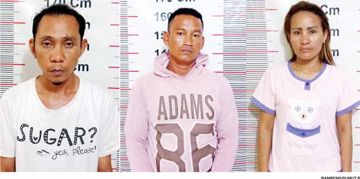 Herianto, Reza dan Ayu diamankan di Mapolsek Gebang karena pesta sabu.