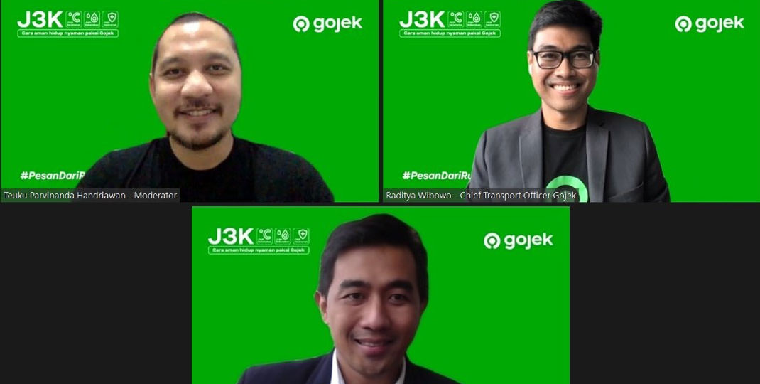 PANELIS: (searah jarum jam) Raditya Wibowo - Chief Transport Officer Gojek, Yudo Anggoro - Director Center for Policy and Public Management Sekolah Bisnis dan Manajemen, Institut Teknologi Bandung (SBM ITB), Teuku Parvinanda - Vice President Corporate Aff