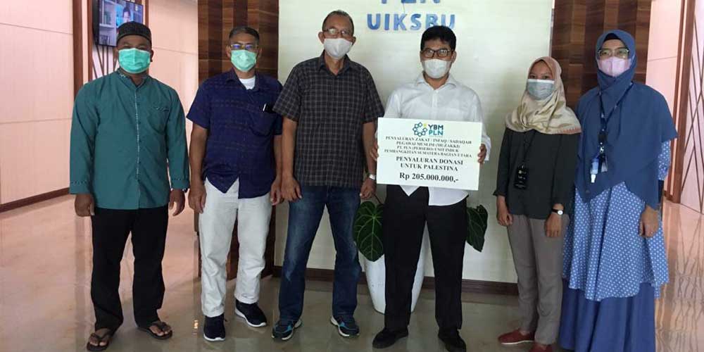BANTUAN: YBM PLN UIKSBU menyerahkan bantuan kemanusiaan untuk Palestina sebesar Rp205 juta melalui Yayasan Syamam.
