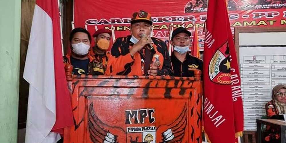 SAMBUTAN: Ketua MPC PP Kota Binjai, J Payo Sitepu saat sampaikan kata sambutan.TEDDY AKBARI/SUMTU POS.