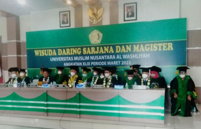 DEDDI MULIA PURBA/SUMUT POS WISUDA DARING: Wisuda UMN Al-Washliyah 795 magister dan sarjana secara daring, Sabtu (5/3).
