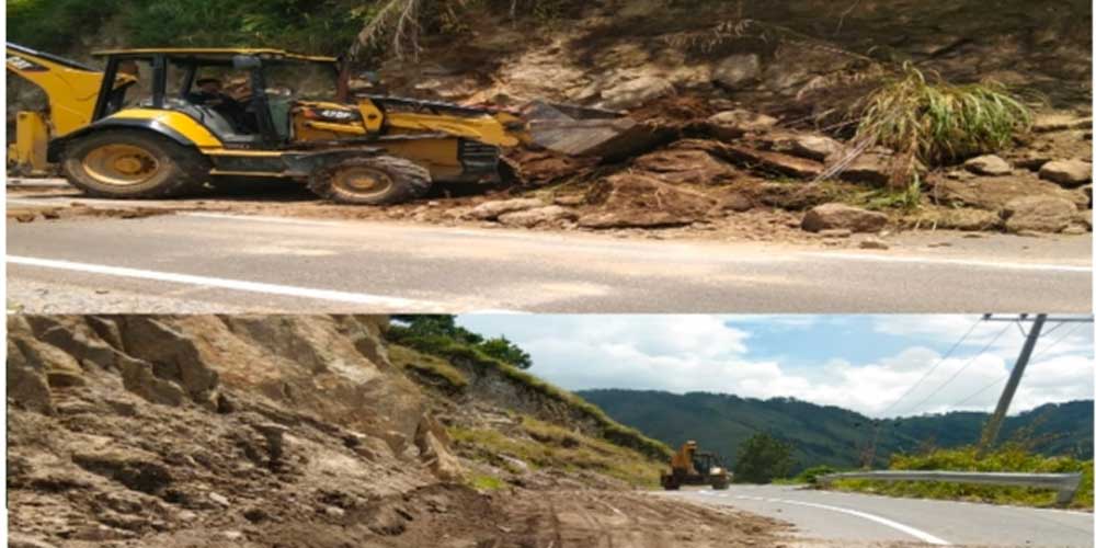 LONGSOR: Salah satu titik tanah longsor di perbukitan yang sudah dibersihkan oleh BPBD Humbahas, Rabu (23/3).teddi/sumut pos.