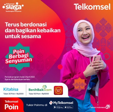 Dalam menyambut bulan suci Ramadhan, Telkomsel hadirkan program POIN Berbagi Senyuman. Pada program tersebut pelanggan dapat menukankan sejumlah POIN Telkomselnya dengan donasi yang akan diserahkan melalui Kita Bisa, BenihBaik.com dan Qur’an Best untuk ya