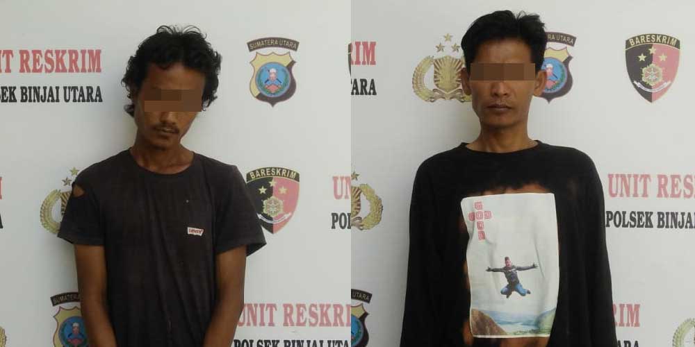 DIAMANKAN: Tersangka pembobolan Bengkel Las Raja Jaya saat diamankan di Mapolsek Binjai Utara, Kamis (14/4).Teddy Akbari/Sumut Pos.