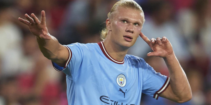 LEBIH GARANG: Bomber Manchester City Erling Haaland dituntut mencetak banyak gol saat menantang tuan rumah Everton di Dickinson Hill, Liverpool, dini hari nanti (5/5).