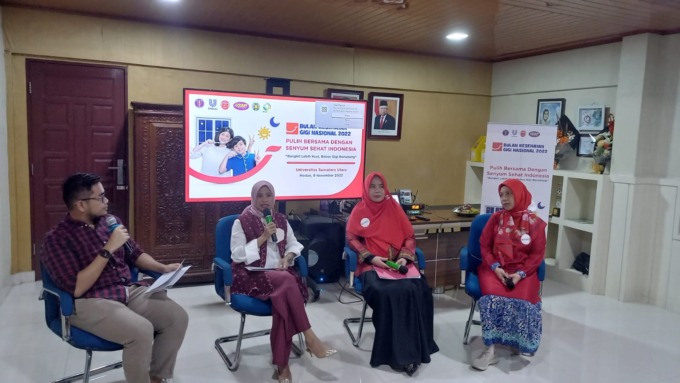 Jumpa pers Bulan Kesehatan Gigi Nasional (BKGN) 2022, di FKG USU.(BAGUS SYAHPUTRA/Sumut Pos)