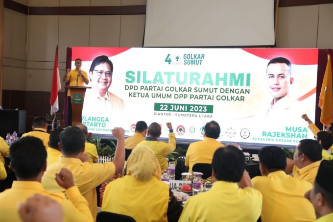 Ketum Partai Golkar, Airlangga Hartarto dan Ketua DPD Golkar Sumut, Musa Rajekshah.(Istimewa/SUMUT POS)