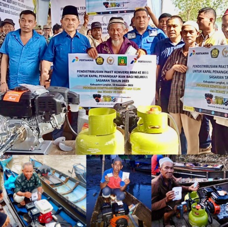 SERAHKAN : Anggota Komisi VII DPR RI, H Nasril Bahar, SE saat menyerahkan mesin kapal nelayan berbahan bakar gasgas kepada 1.000 nelayan di Sumatera Utara.