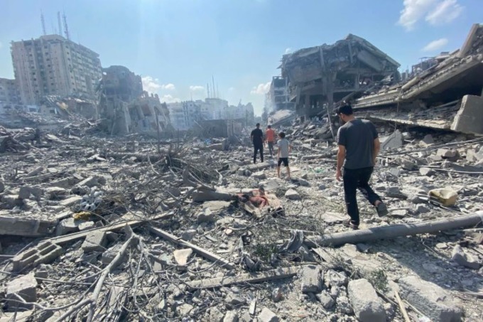 RATA DIBOM: Kondisi bangunan di Gaza yang rata dibom tentara Israel. Tercatat ada 133 staf PBB tewas dibantai tentara Israel.