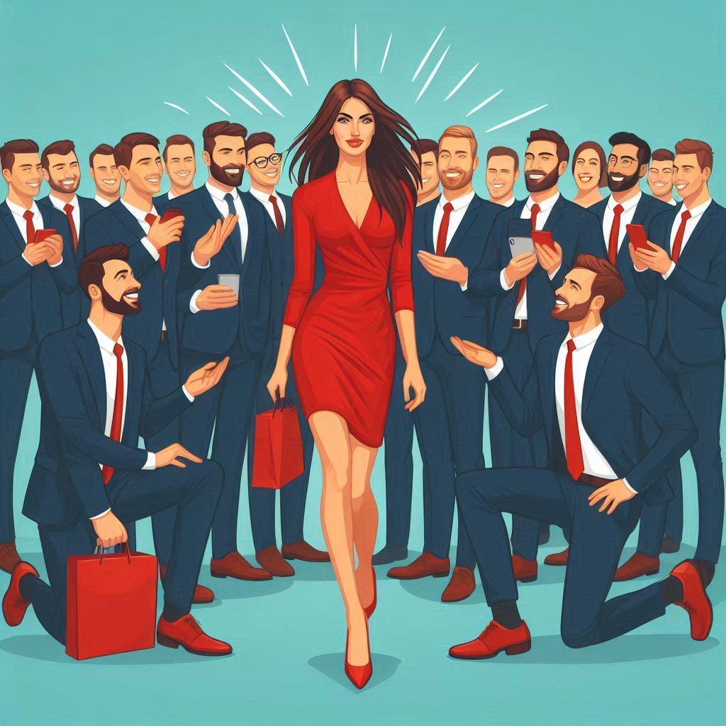ILUSTRASI Wanita percaya diri disukai para pria. F Image Creator in Bing (Copilot AI)
