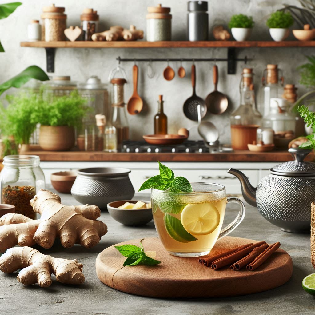ILUSTRASI teh lemon dan mint. Salah satu miniuman herbal kaya menfaat. F Microsoft Copilot