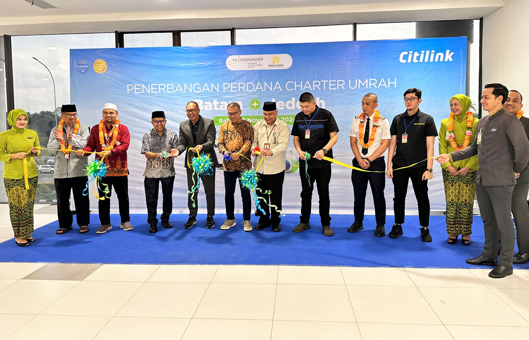 Peluncuran penerbangan langsung umrah dari Batam ke Jeddah di Bandara Internasional Yang Nadim Batam. (Istimewa untuk Batam Pos).
