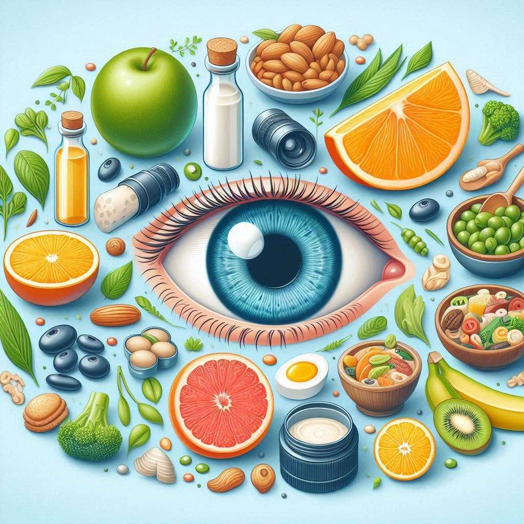 ILUSTRASI mata senat dengan makanan bernutrisi.