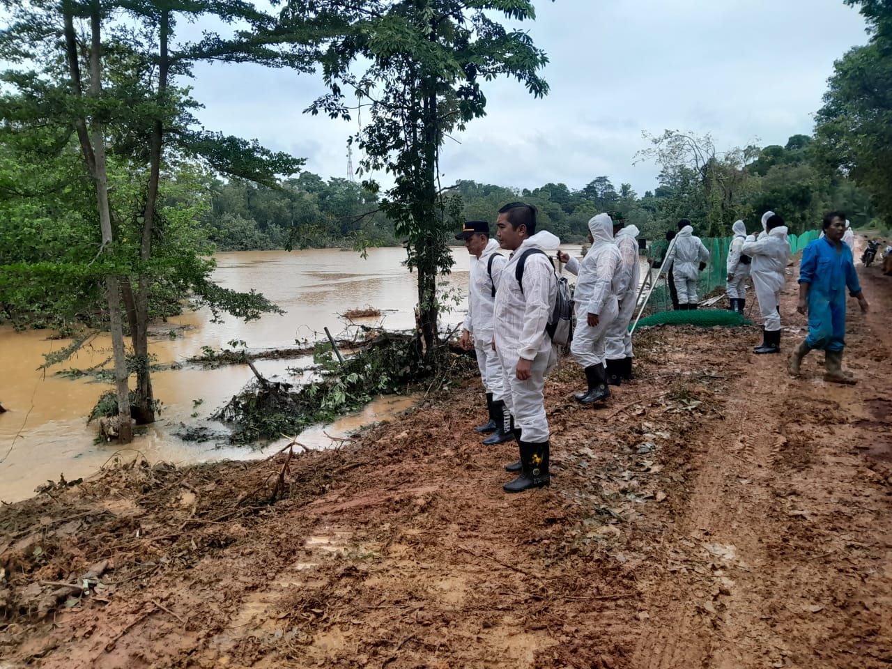 Upaya pencarian buaya yang lepas dari penangkaran di Pulau Bulan, Batam, Senin (13/1).