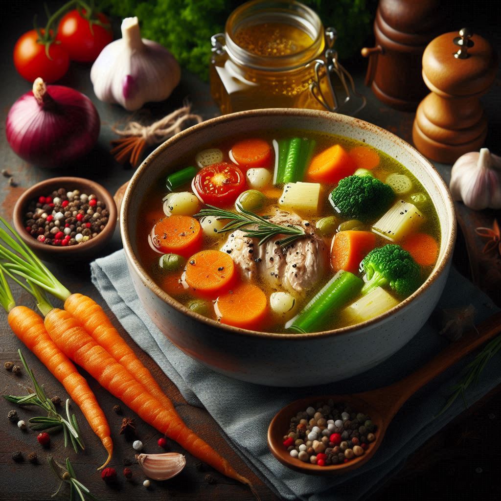 ILUSTRASI. Soup ayam dengan topping sayur. Cocok dikonsumsi malam hari.