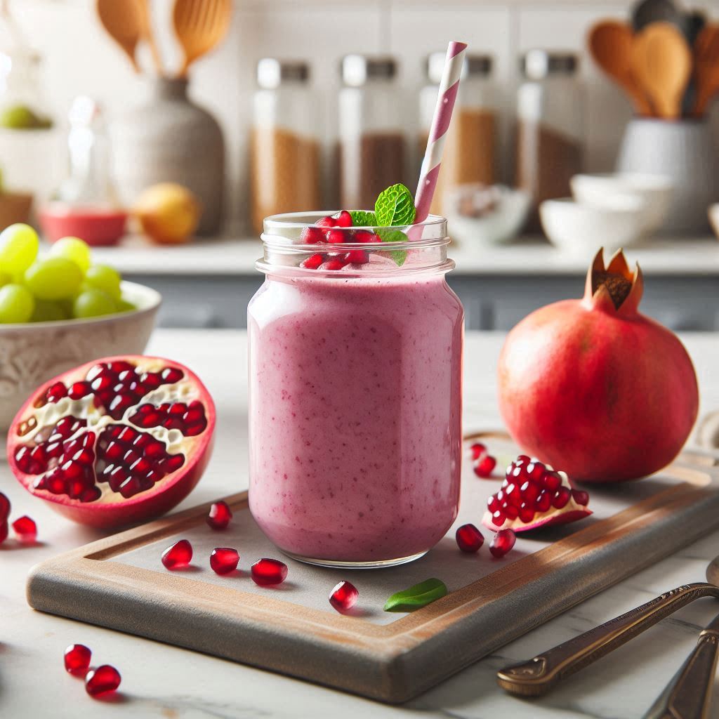 ILUSTRASI smoothie campuran pisang dan buah delima.