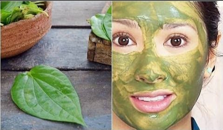 ILUSTRASI. Seorang wanita menggunakan masker yang dibuat dari daun binahong.