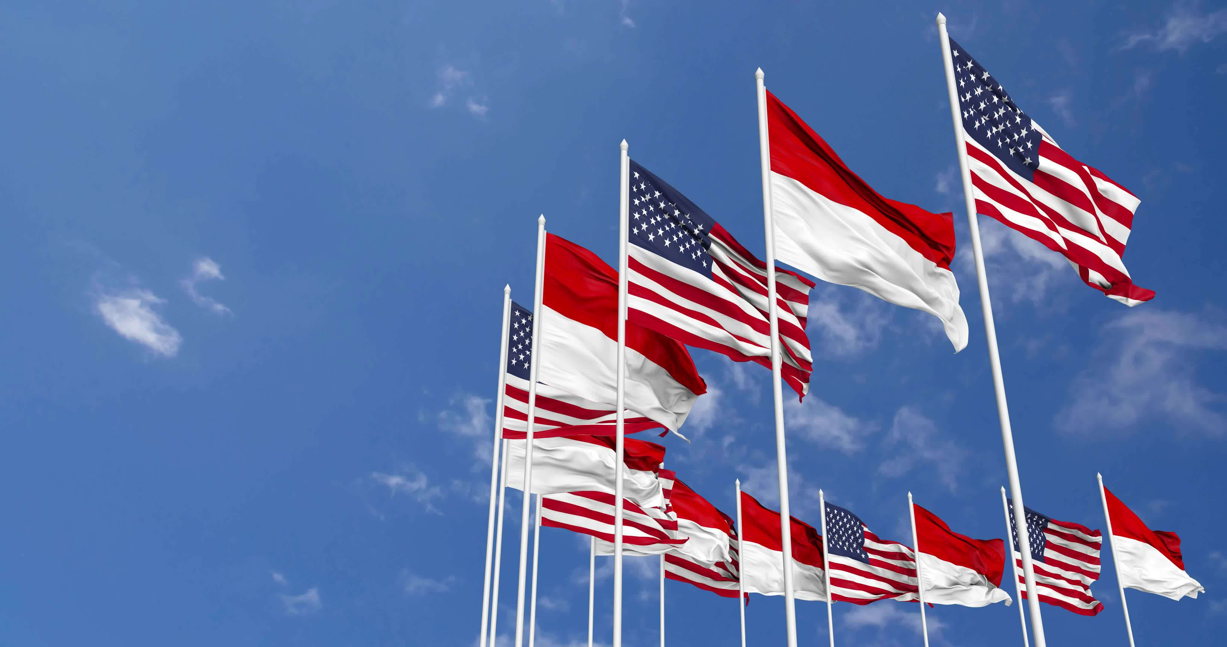 ILUSTRASI bendera Indonesia dan Amerika Serikat.