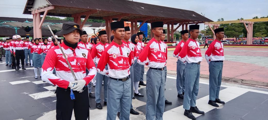 Paskibraka saat latihan gladi kotor di Coastal Area.